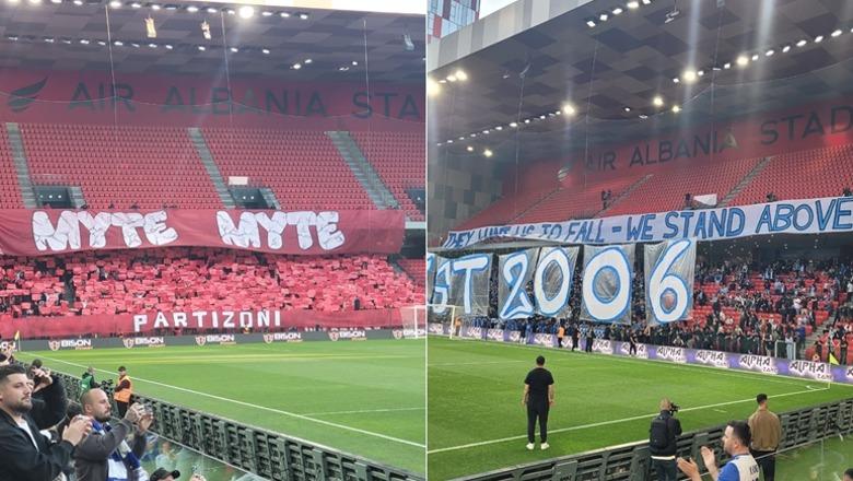 Koreografitë/ 'Myte myte Partizoni' në derbi, 'Tirona Fanatics' iu kujton datën e themelimit