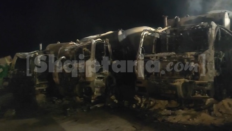 Digjen 4 makina betoniere në Vlorë, shkak dyshohen konfliktet e pronarit Blerti Mëhillaj  (VIDEO)