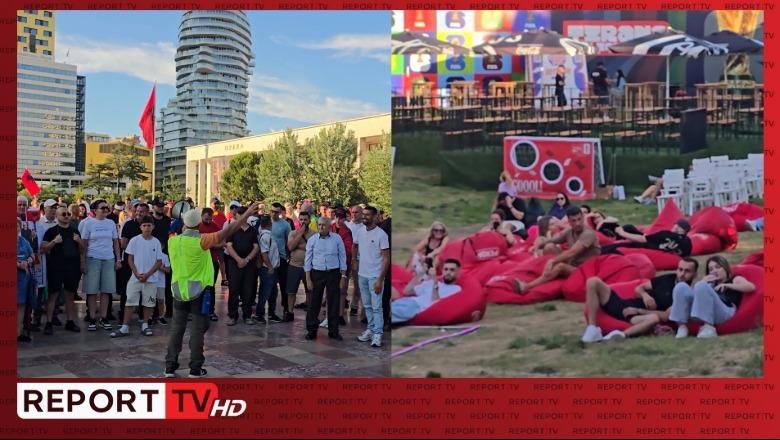 Protestë në njërën anë, Botërori në tjetrën, sheshi ‘Skënderbej’ ndahet në dy 'kampe'