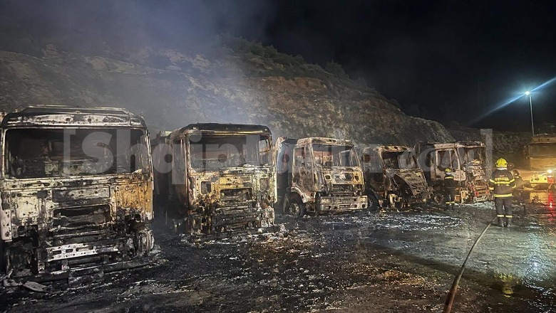 Kurbin/ Shkrumbohen pesë kamionë në një gurore në Shpërdhet, zjarri dyshohet i qëllimshëm