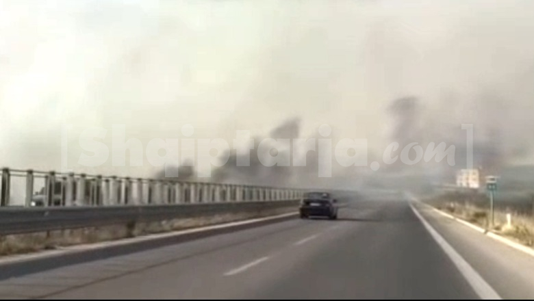 Zjarr përgjatë autostradës Fier–Vlorë, flakët përfshijnë rreth 2 kilometra në anë të rrugës (VIDEO)
