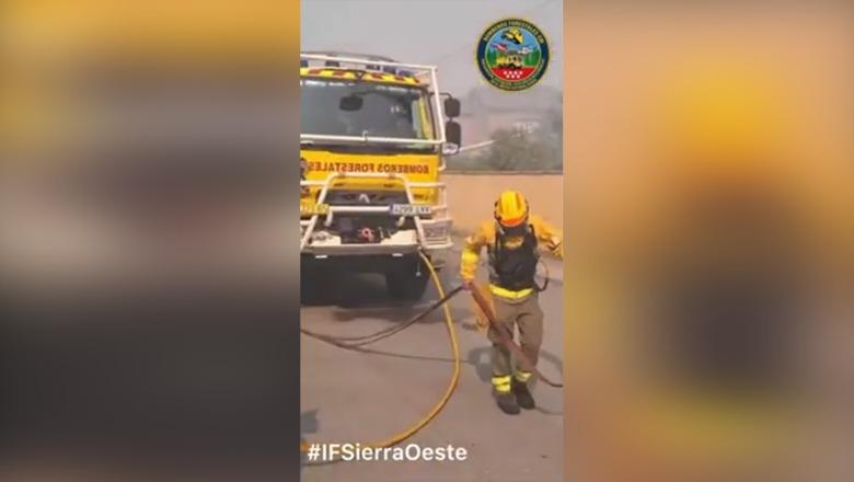 Brenda kamionit të zjarrfikësve mes flakëve, ndërhyrja dramatike kundër zjarreve në Spanjë (VIDEO)