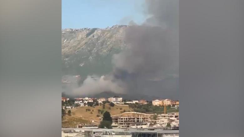 Tiranë/ Zjarr i përmasave të mëdha në Daias, tymi mbulon gjithë zonën! Forcat zjarrfikëse dhe një helikopter në terren për shuarjen e flakëve