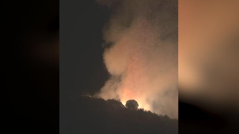 Fier/ Përparon zjarri në Drenie të Patosit, forcat zjarrfikëse po punojnë për garantimin e një perimetri sigurie pranë banesave (VIDEO)