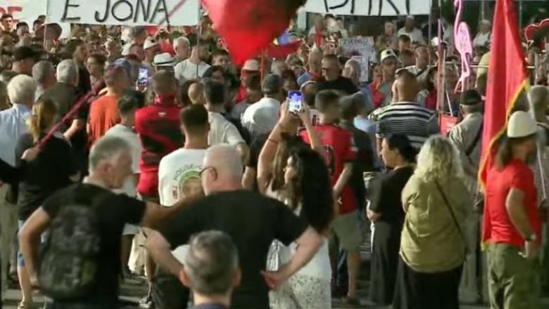 VIDEO/ Sherr mes protestuesve para Kryeministrisë, përplasen fizikisht 2 grupe të 'Flamingove': Qetësohu o shok se jena me fëmijë këtu!