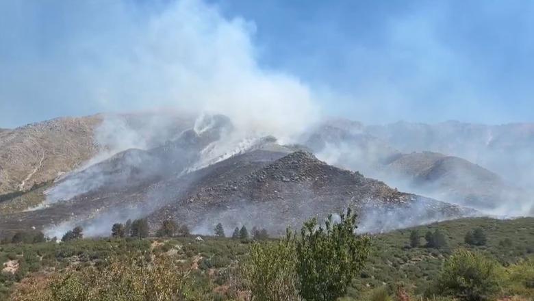 Vlorë/ Zjarri në Dukat zgjerohet me shpejtësi, flakët përfshijnë edhe një pjesë të malit të Çikës