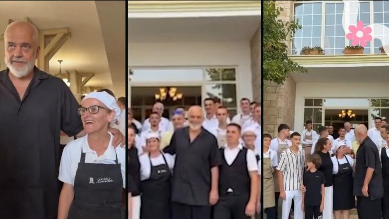 Takimi me deputetët dhe drejtuesit politikë në periferi të Tiranës, Rama pozon me stafin e restorantit: Me katnarët e mi n’dur t’sigurta!