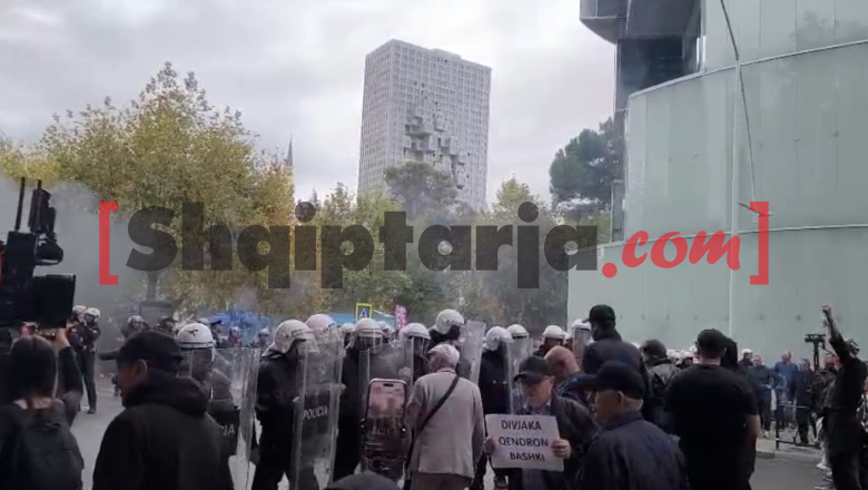Policia ndan protestuesit e PD dhe flamingove! Përdoret gaz lotsjellës nga efektivët, kundërpërgjigjen me vezë e flakadanë