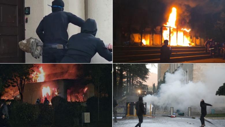 ‘Gjendje lufte’ në Tiranë, kaosi ‘padron’ i rrugëve! Sulmohen 8 prej institucioneve kryesore, zjarr 3 ministrive e 4 bankave! Në flakë dhe plaçkiten biznese private! 51 policë të lënduar dhe 35 të shoqëruar