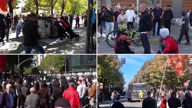 LIVE TV– Protestuesit me maska marshim nëpër rrugët e Tiranës, djegin kosha e shkulin kangjella (VIDEO)