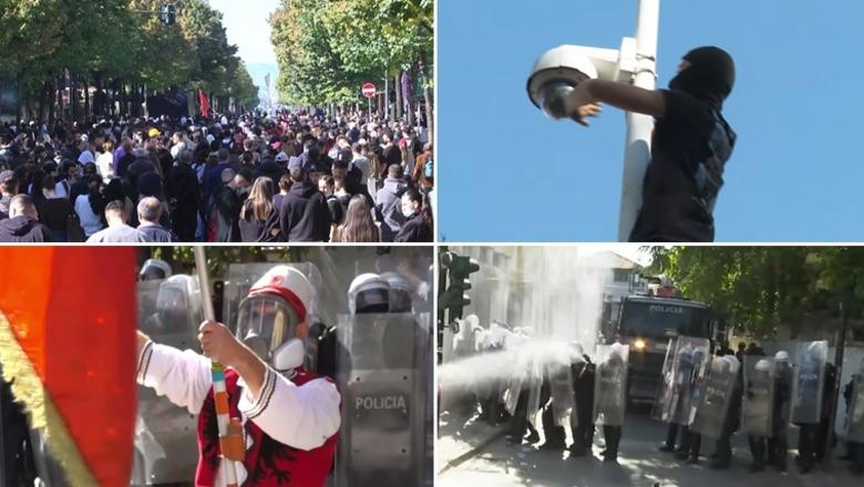 LIVE TV– Protestuesit sulm me gurë Ministrisë së Arsimit, të maskuarit djegin kosha e shkulin kangjella (VIDEO)