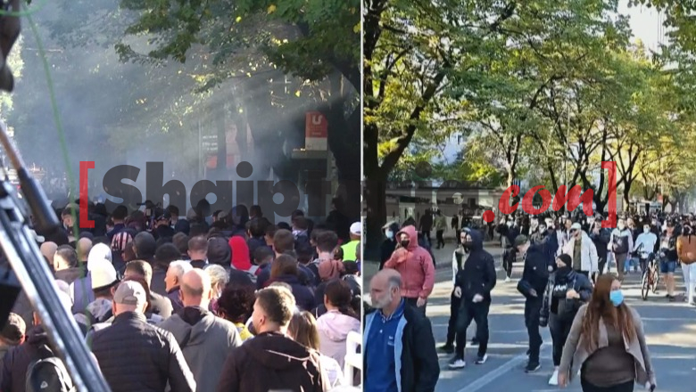 Foto nga burimi: Protesta në Tiranë, protestuesit marshim drejt Ministrisë së Ekonomisë! Hedhin gurë drejt policisë - Shqiptarja.com