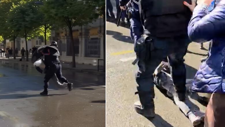 Protestuesi sulmohet nga policia teksa rrinte në këmbë, pezullohen 2 efektivë! Demo: Forca të përdoret në mënyrë proporcionale (VIDEO)