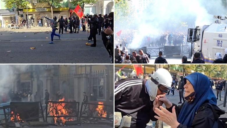 LIVE TV- Protestuesit sulm me gurë Ministrisë së Arsimit dhe efektivëve, ndërhyhet me gaz lotsjellës! Policia heq ‘barrierën’ me kangjella nga rruga