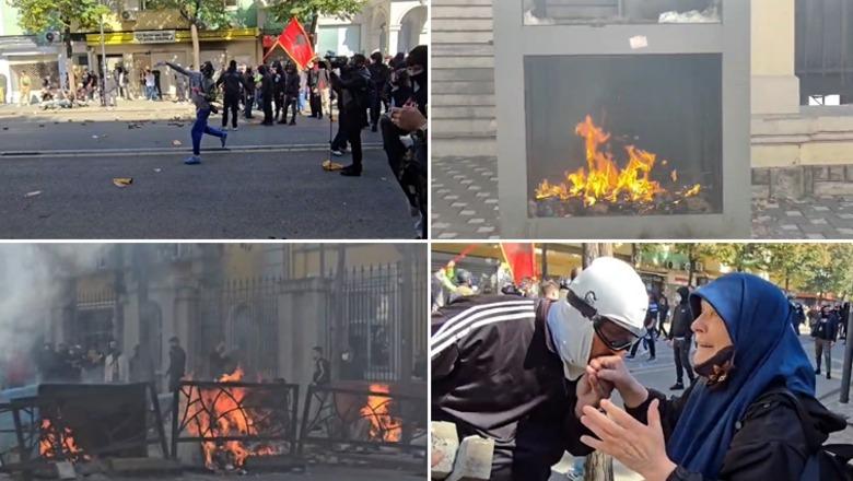 LIVE TV- Protestuesit sulm me gurë dhe molotovë efektivëve te Ministria e Arsimit, policia hedh ujë e gaz lotsjellës! Digjet kabina e rojës te Ambasada e Vatikanit 