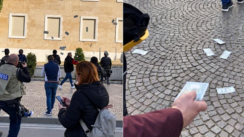 'Apo i doni në euro?', protestuesi nxjerr tufën me dollarë dhe ua hedh policëve para Kryeministrisë!