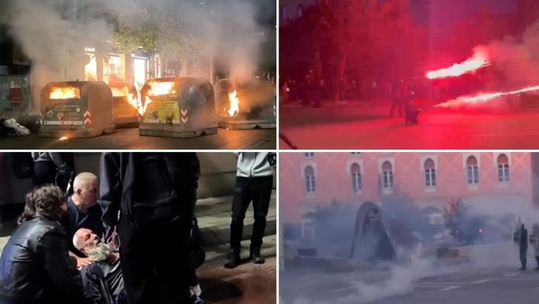 10 orë protestë/ Policia strategji të re në ditën e shtatë, neutralizon sulmet që në nisje! Gurë e zjarr Gjykatës së Apelit, 5 të arrestuar! Fishekzjarre e molotovë efektivëve