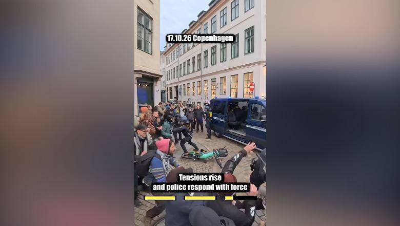 Protestat e dhunshme/ Njerëz të shtrirë në tokë dhe goditje me shkopinj gome, si e përdor forcën policia në Danimarkë për shpërndarjen e demonstruesve! Qentë ‘në krye’ të aksionit