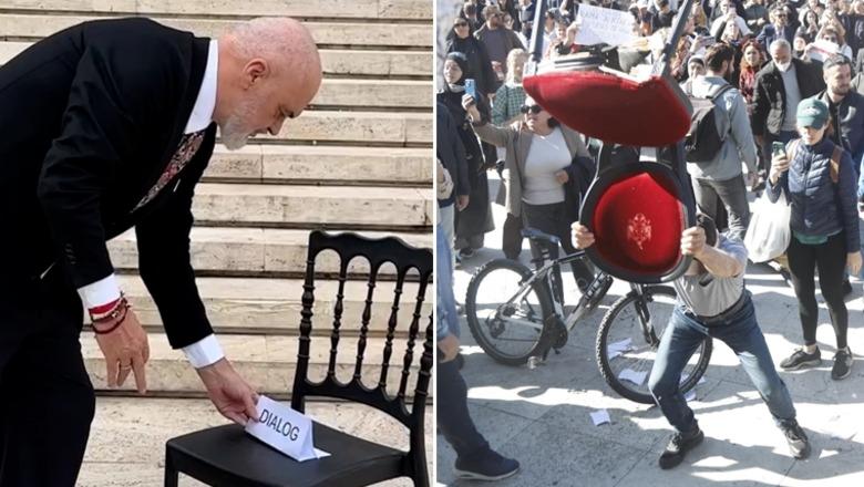 Protestat/ Rama vendos sërish ‘karriget e dialogut’ para Kryeministrisë: Dora ime është e shtrirë për këdo që mendon ndryshe! Çdo dhunues do të marrë përgjigjen e duhur (VIDEO)