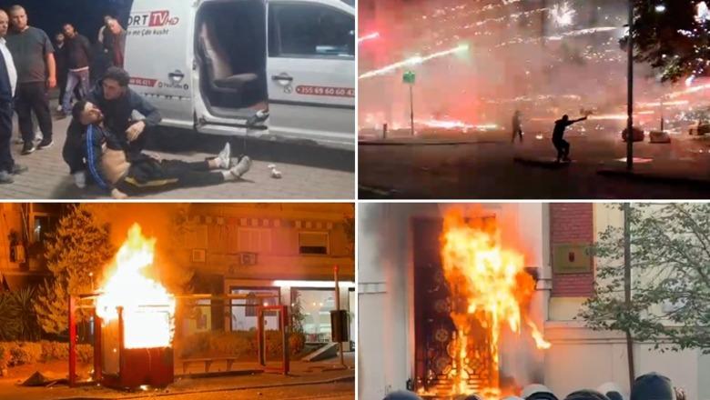 Protestat e dhunshme/ Zjarr Ministrisë së Infrastrukturës e të Mjedisit, molotovë Bashkisë e BSH! Breshëri fishekzjarresh policisë! Këlliçi, Nallbati dhe Stresi u prijnë protestuesve pranë PD