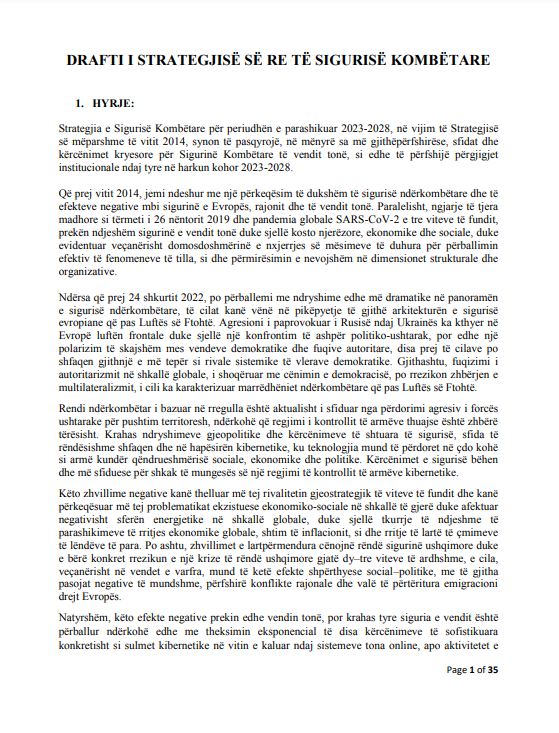 Drafti i plotë i projektligjit për "për miratimin e strategjisë së sigurisë kombëtare të republikës së Shqipërisë"