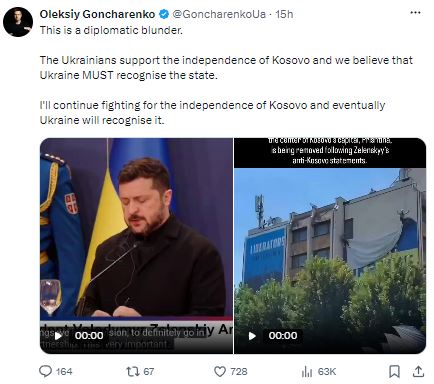 Deklaratat e Zelenskyt në Beograd për mos njohjen e Kosovës  deputeti ukrainas kritikon presidentin  Gabim diplomatik 